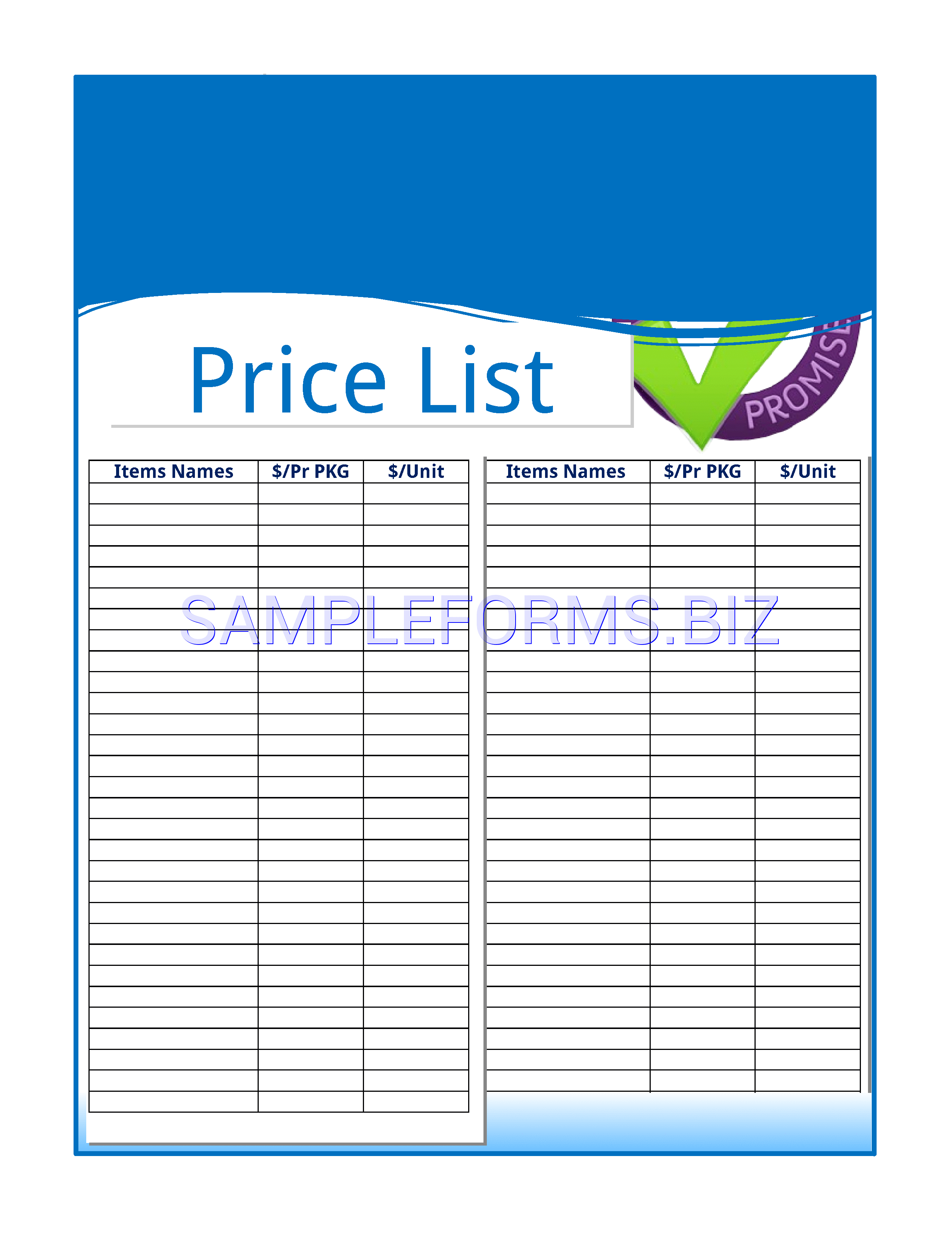 Preview free downloadable Price List in PDF (page 1)